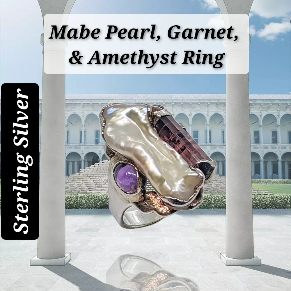 One-of-a-Kind Mabe Pearl, Garnet, & Amethyst Sterling Silver Ring